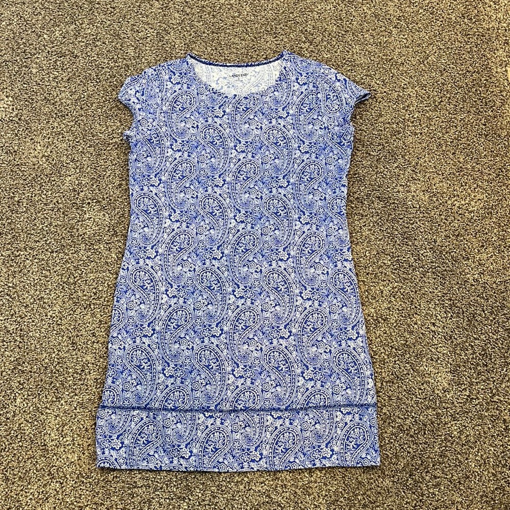 Lands End. S 6-8. Blue and white swim dress